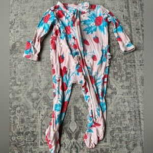Posh Peanut Strawberry Ruffle Zippered Footie NB
